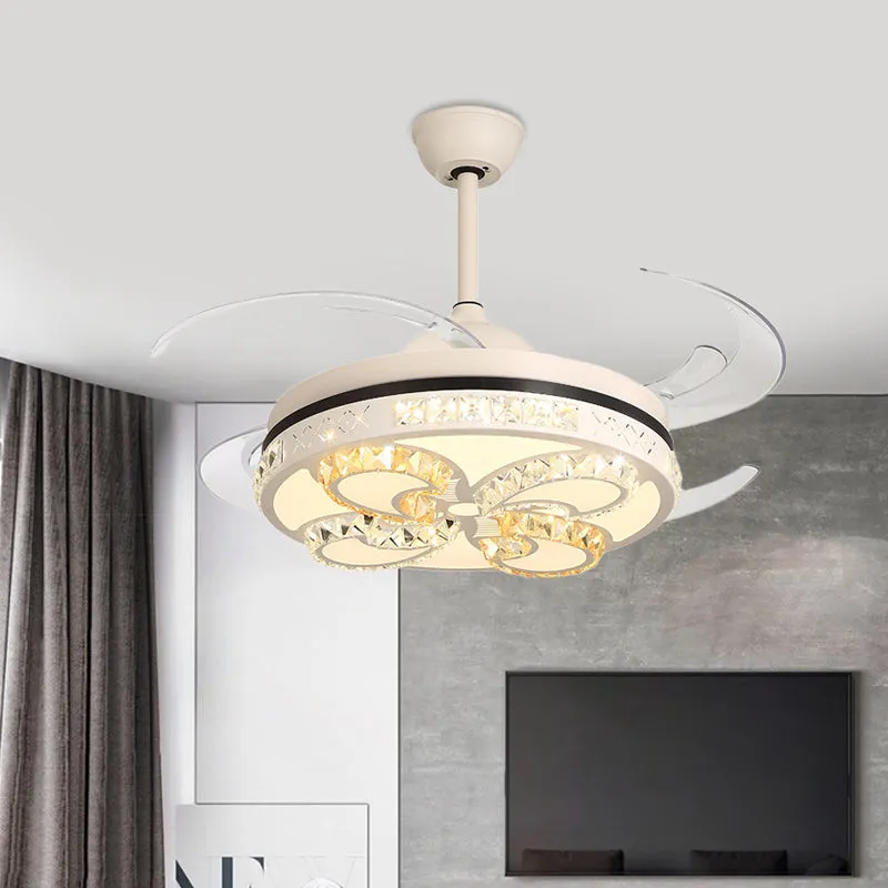 Ventilateur de plafond rond Modernism, éclairage semi-encastré à LED en acrylique de 42 po de largeur, crème avec accents...