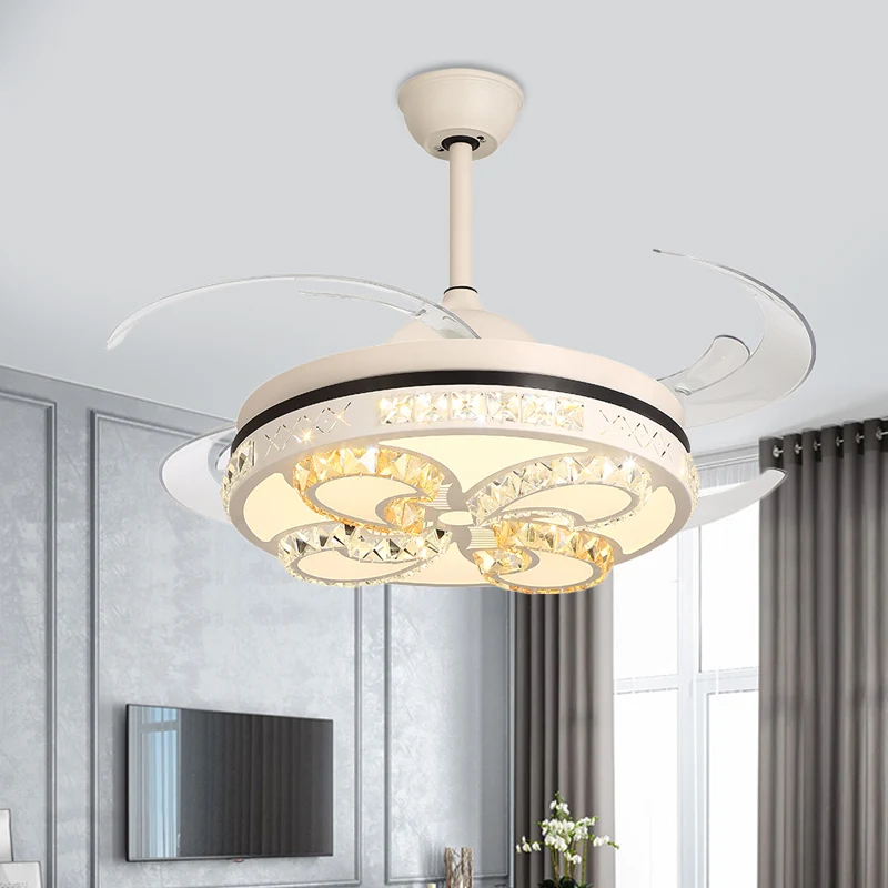 Ventilateur de plafond rond Modernism, éclairage semi-encastré à LED en acrylique de 42 po de largeur, crème avec accents...