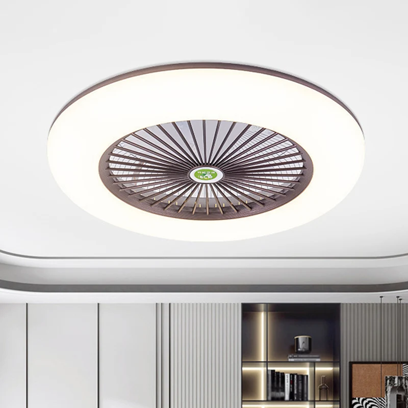 Ventilateur de plafond rond à 5 pales pour chambre à coucher, lampe LED semi-encastrée en métal nordique avec télécommande...