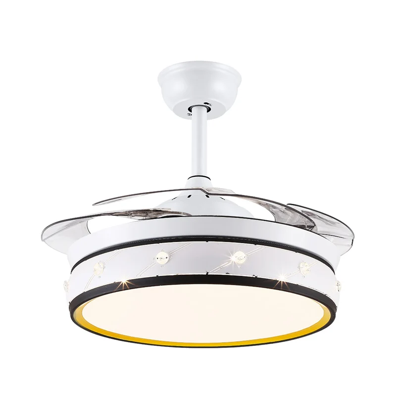 Ventilateur rond en métal découpé au laser à 4 pales, salon simple, éclairage LED semi-encastré de 19 pouces de large en b...