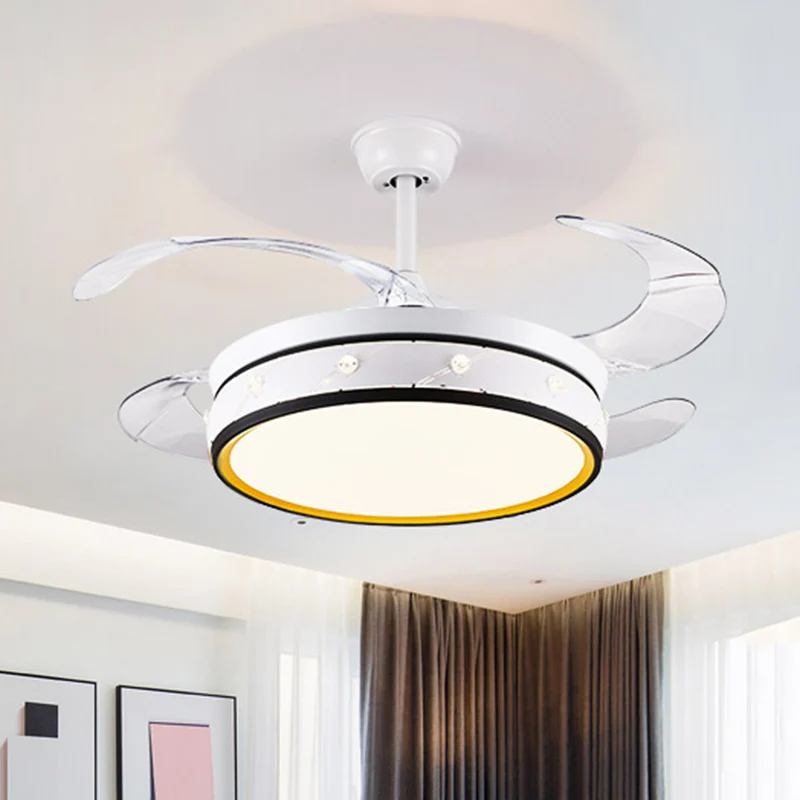 Ventilateur rond en métal découpé au laser à 4 pales, salon simple, éclairage LED semi-encastré de 19 pouces de large en b...