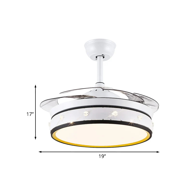 Ventilateur rond en métal découpé au laser à 4 pales, salon simple, éclairage LED semi-encastré de 19 pouces de large en b...