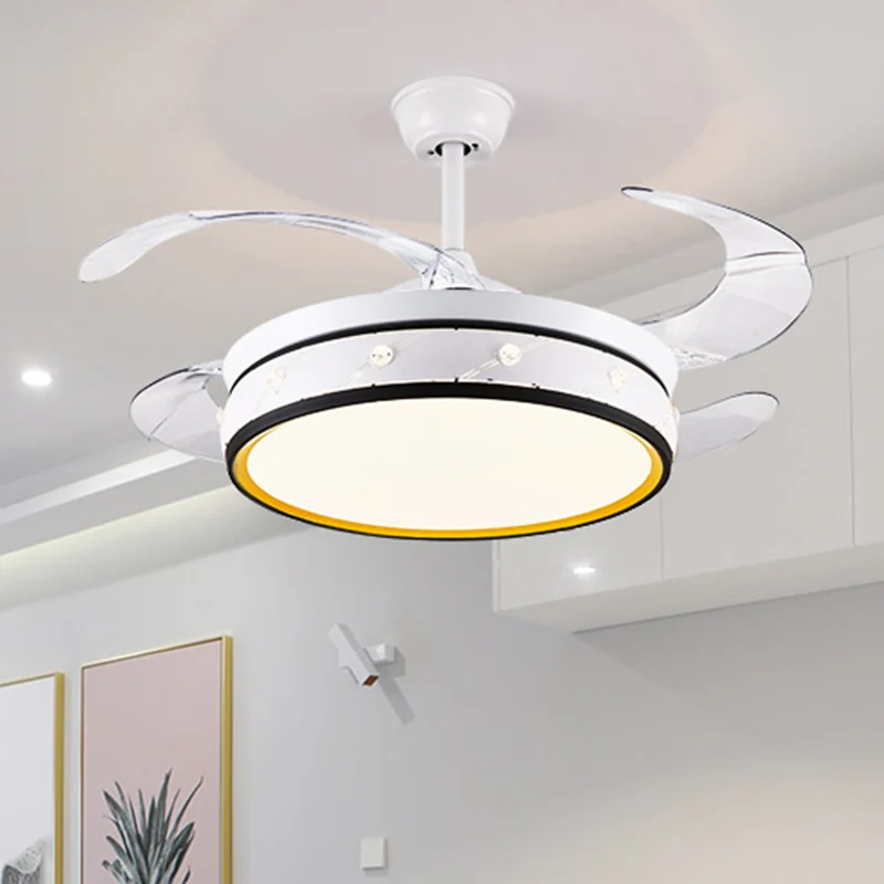 Ventilateur rond en métal découpé au laser à 4 pales, salon simple, éclairage LED semi-encastré de 19 pouces de large en b...