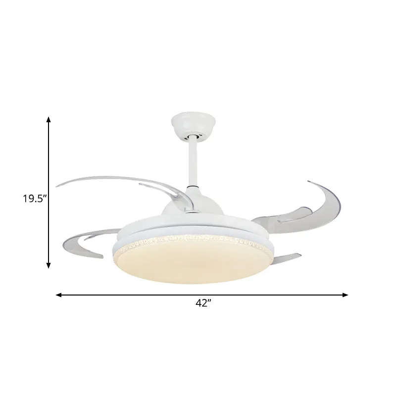 Ventilateur suspendu à LED de 42 po de largeur, plafonnier semi-encastré de salon contemporain avec abat-jour rond en acry...