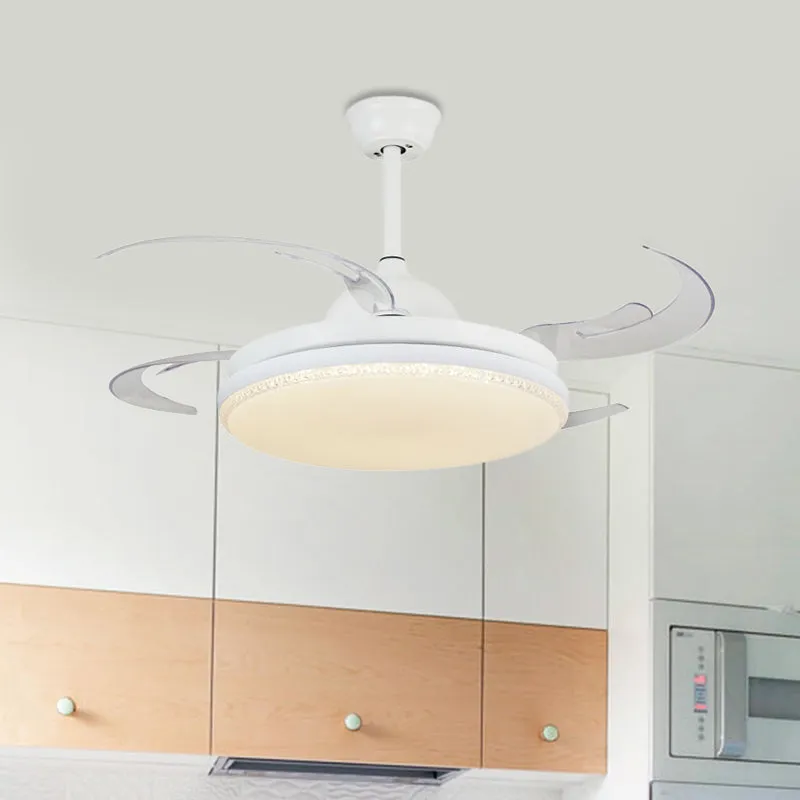 Ventilateur suspendu à LED de 42 po de largeur, plafonnier semi-encastré de salon contemporain avec abat-jour rond en acry...