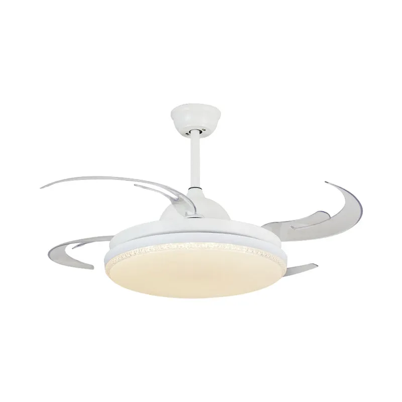 Ventilateur suspendu à LED de 42 po de largeur, plafonnier semi-encastré de salon contemporain avec abat-jour rond en acry...