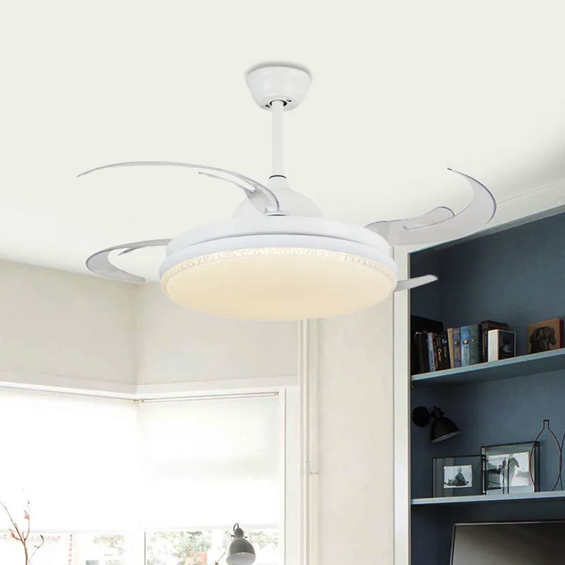 Ventilateur suspendu à LED de 42 po de largeur, plafonnier semi-encastré de salon contemporain avec abat-jour rond en acry...