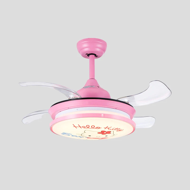 Ventilateur suspendu rond LED pour enfants, éclairage acrylique rose/bleu, 4 pales ABS, montage semi-encastré, mur/télécom...