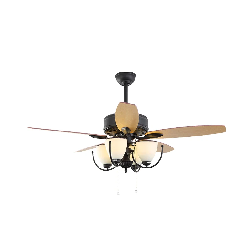 Ventilateur suspendu traditionnel en forme de tasse, 52 pouces de largeur, 4 lumières, lampe semi-encastrée haut/bas en ve...
