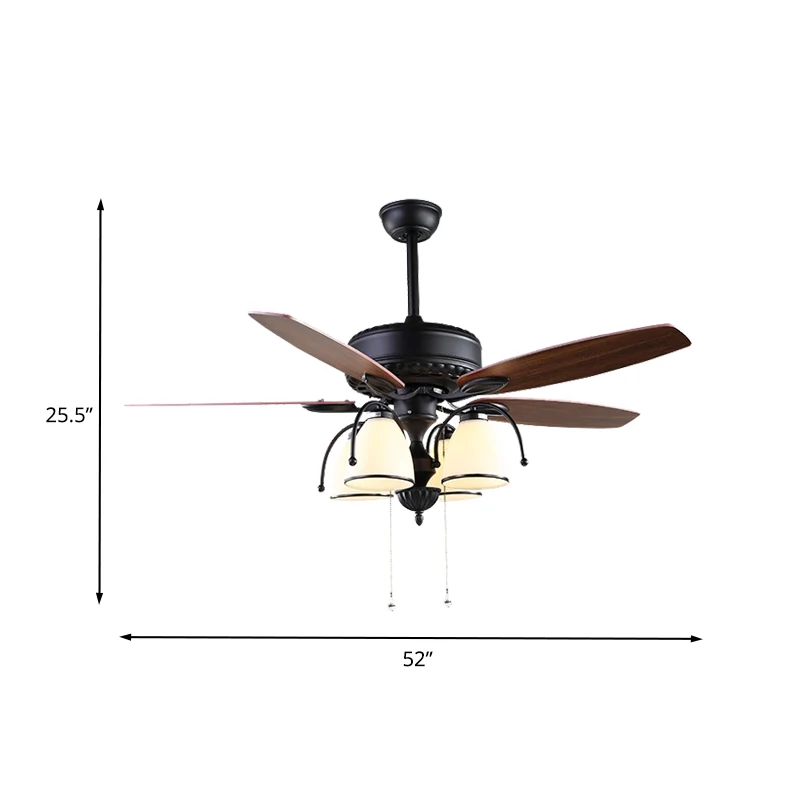 Ventilateur suspendu traditionnel en forme de tasse, 52 pouces de largeur, 4 lumières, lampe semi-encastrée haut/bas en ve...