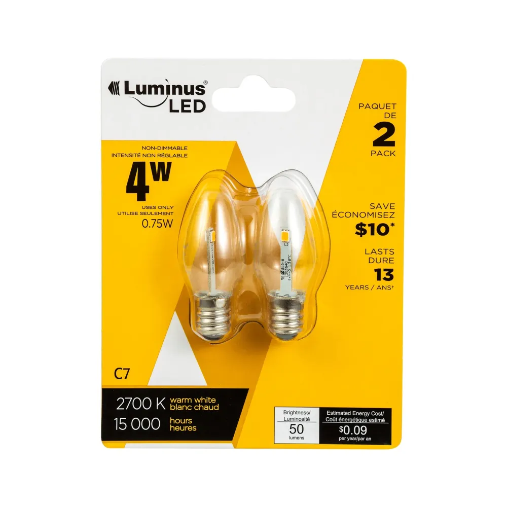 Luminus Led Basix Pqt de 2 Ampoules Transparentes C7 2700K 0.8x1.9po CONGLOM