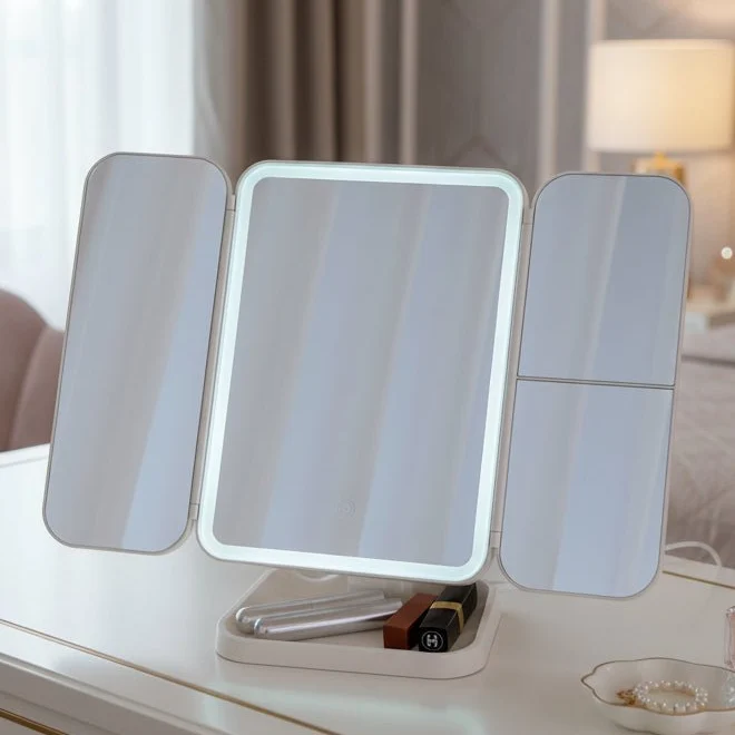 GLAMLITE MIROIR – Miroir triptyque avec éclairage LED en 3 couleurs pour un maquillage parfait Cozey Maison