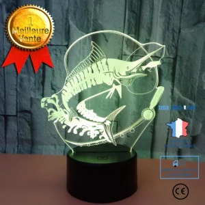 TD® Décoratif USB Fish 7 Couleurs Télécommande Illusion Optique Veilleuse 3D Visualisation Table Bureau Lampes 3D Glow LED...