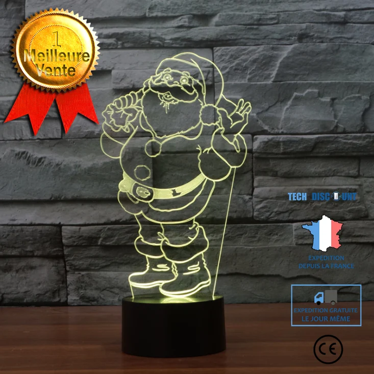 TD® Décoratif USB Santa Claus 7 Couleurs Télécommande Illusion Optique Veilleuse 3D Visualisation Tableau Bureau Lampes 3D...