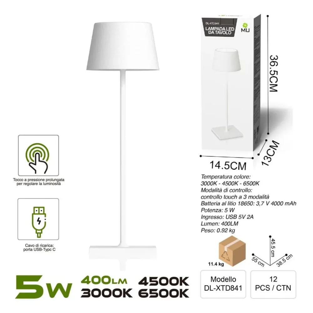 DL-XTD841 TOUCHLAMPADA FERRO BIANCO RICARICA USB