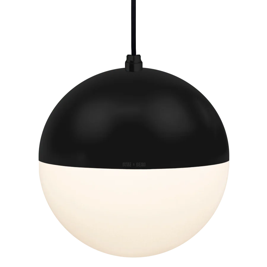 DOME CAPPED OPAL GLOBE PENDANT BLACK 200MM