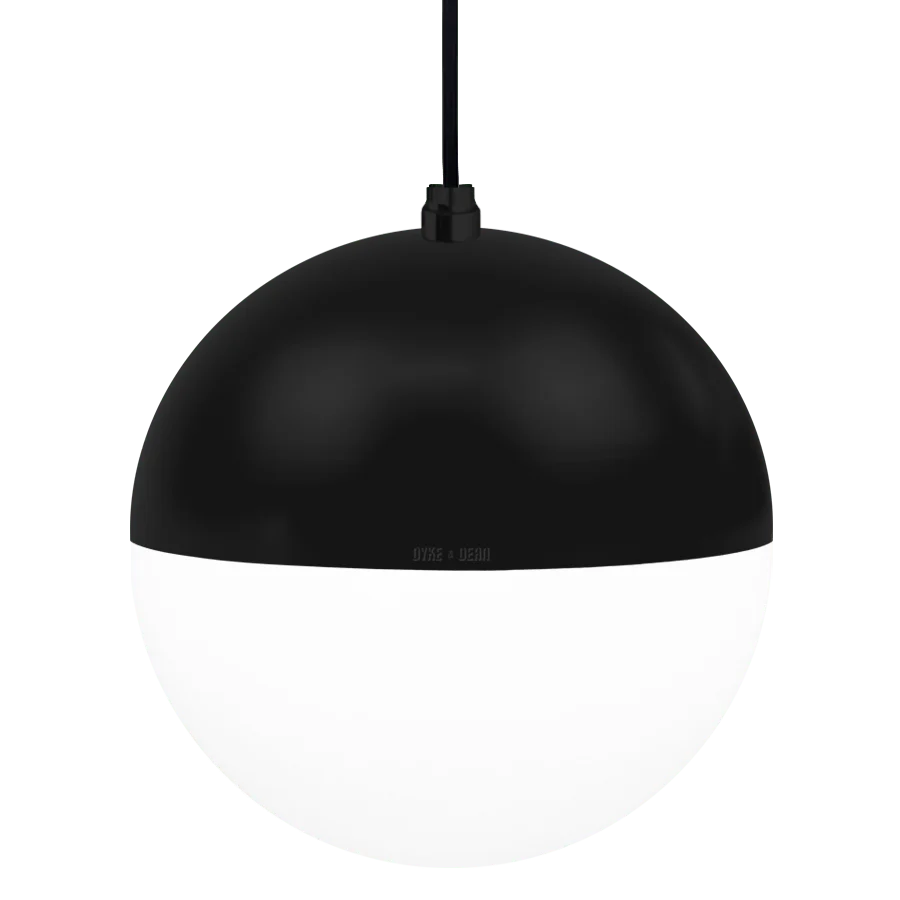 DOME CAPPED OPAL GLOBE PENDANT BLACK 200MM