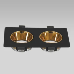 Double Gu10 Fixture Black - Gold Tiltable et Rectangle recoins orienté RECTANGE Ø 2X76MM
