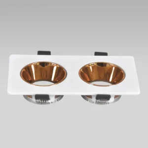 Double Gu10 Fixture White - Gold | Rectangle de tache encastrée inclinable et orientée Ø 2x76 mm