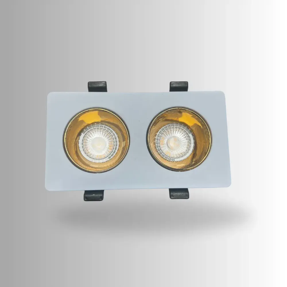 Double Gu10 Fixture White - Gold | Rectangle de tache encastrée inclinable et orientée Ø 2x76 mm