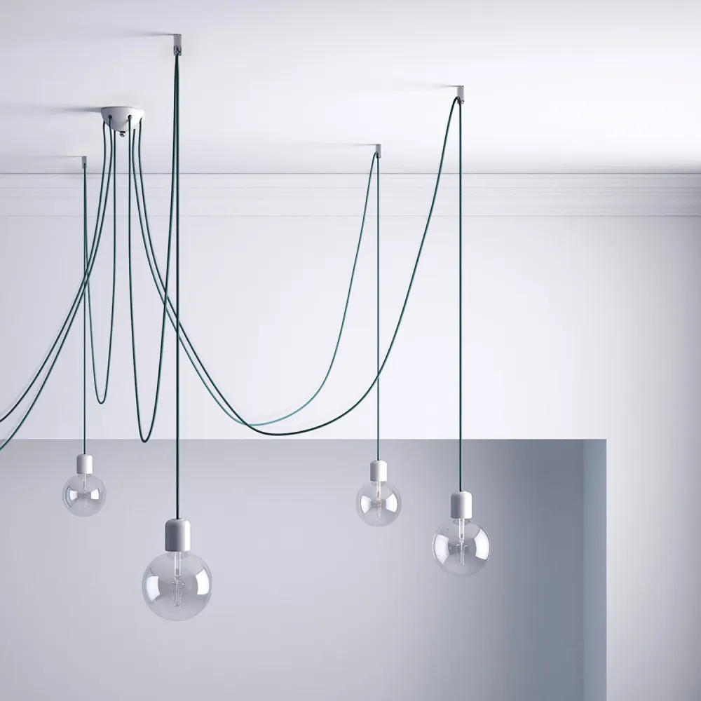 Déport de suspension, crochet de plafond pour câble électrique textile avec arrêt - Transparent