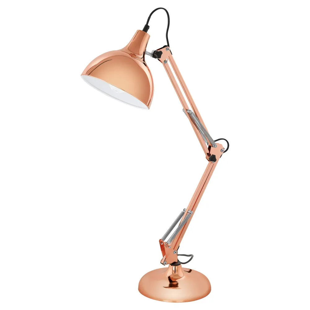 Eglo Lampe de table Borgillio, lampe de bureau à flamme au design industriel, lampe de chevet en acier, couleur : cuivre,...