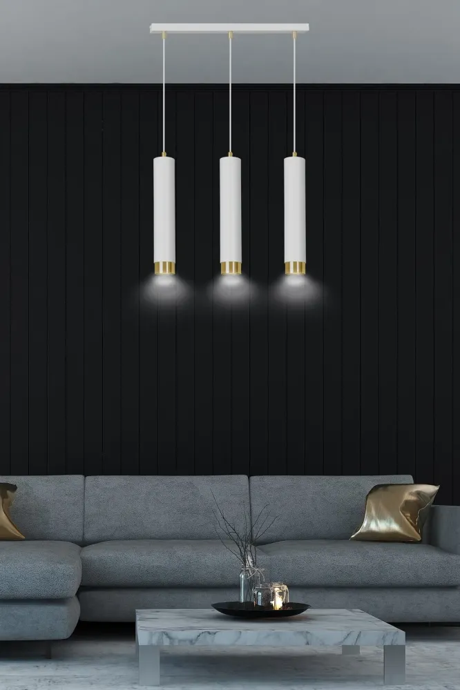 Lampe à suspension linéaire KIBO 3L, blanche, GU10 Emibig
