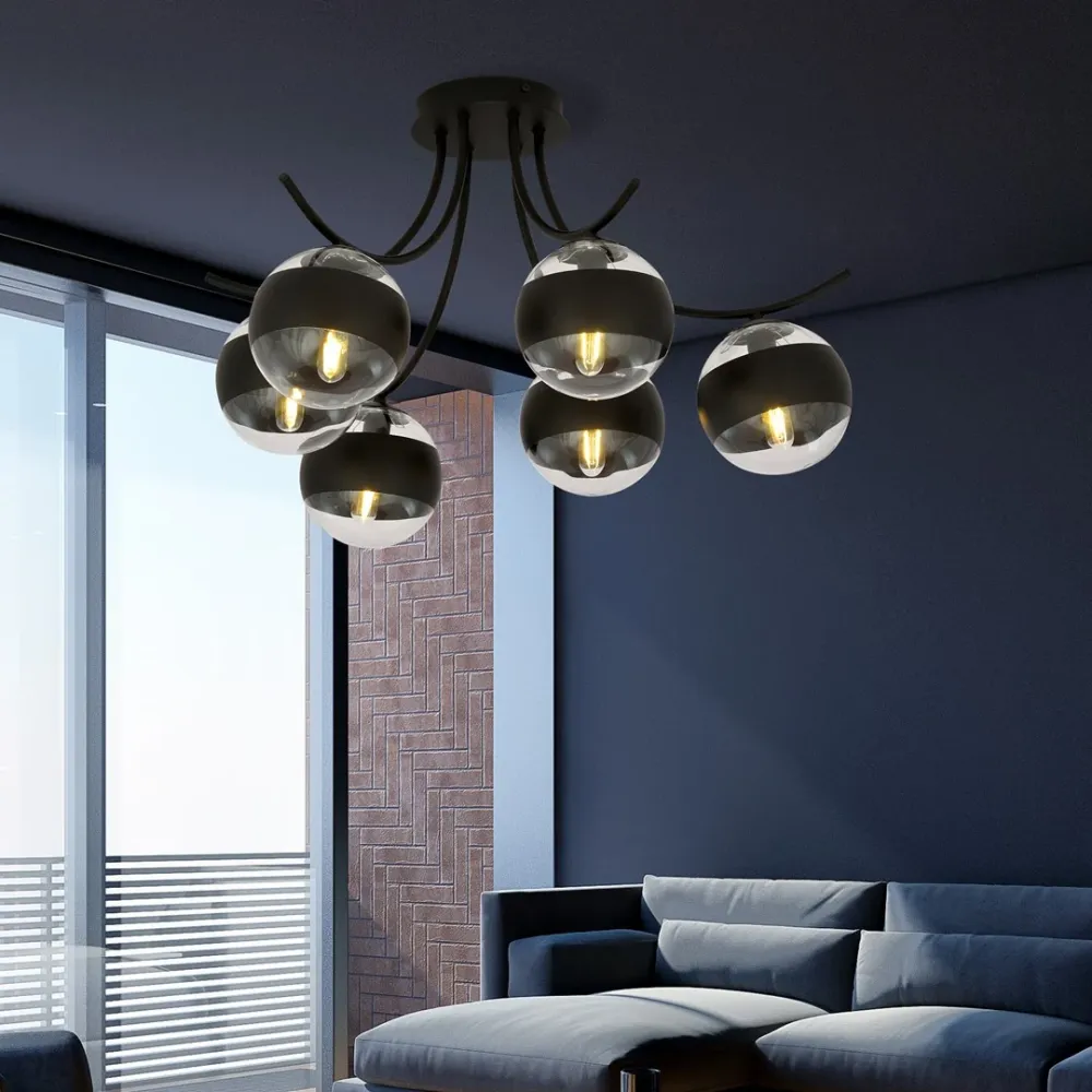Plafonnier BOSTON 6L, D14 noir, E14 Emibig
