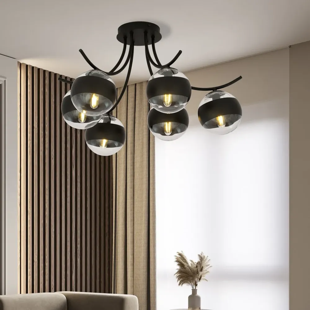 Plafonnier BOSTON 6L, D14 noir, E14 Emibig