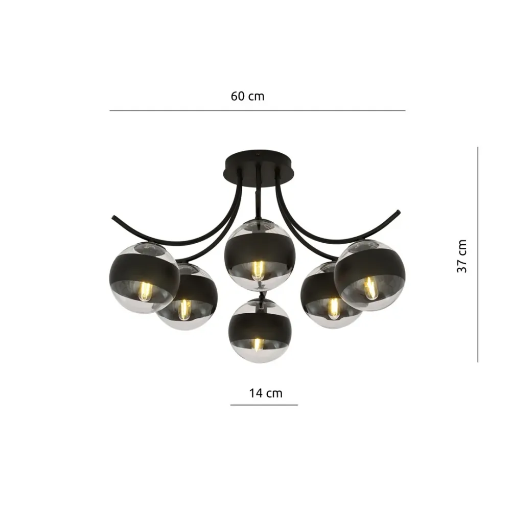 Plafonnier BOSTON 6L, D14 noir, E14 Emibig