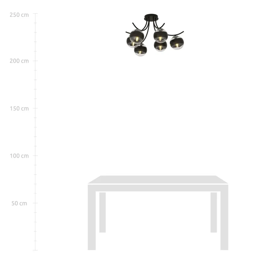 Plafonnier BOSTON 6L, D14 noir, E14 Emibig