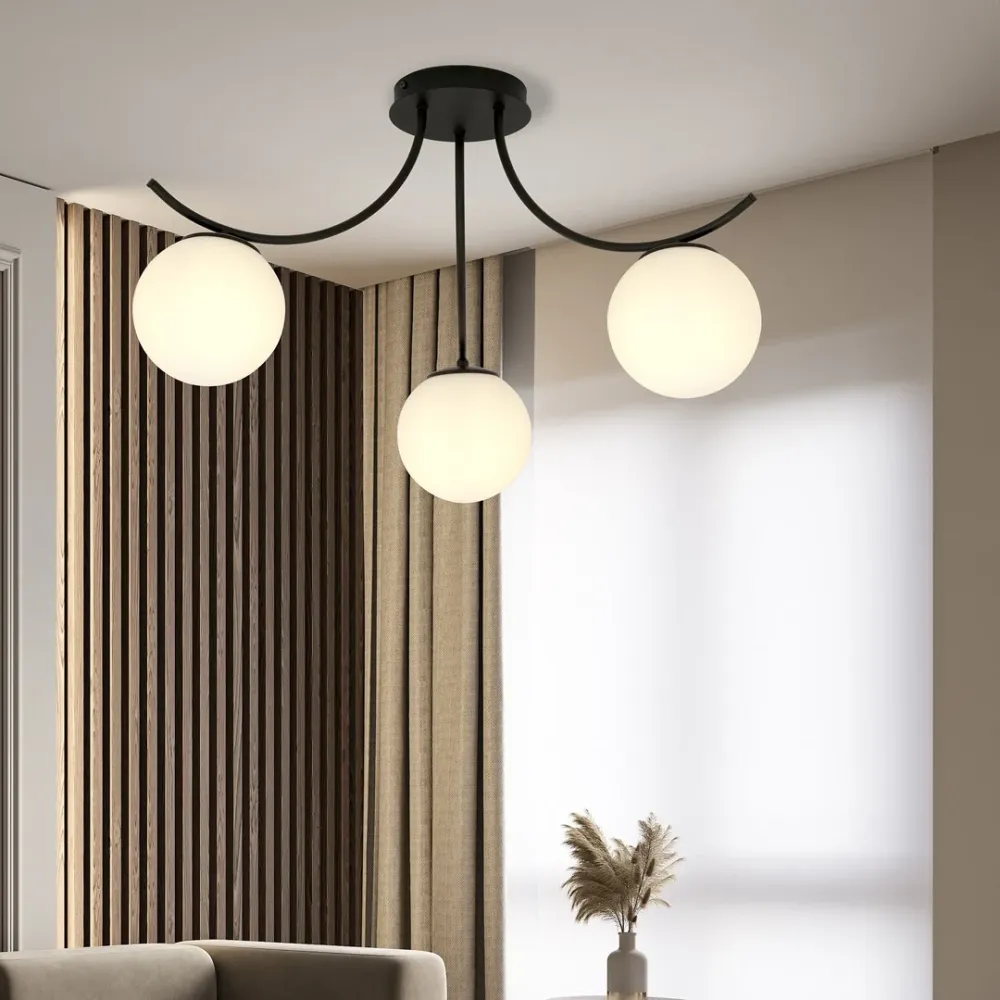 Plafonnier BOSTON 3L, D15 noir, E14 Emibig
