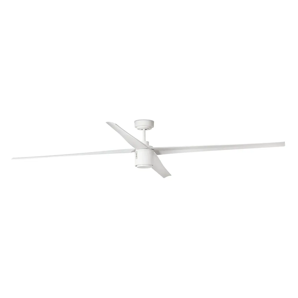 Ventilateur de plafond FARO Barcelona Attos XL en acier blanc mat avec éclairage LED, hauteur 34 cm. Matt