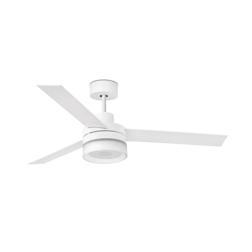 Ventilateur de plafond FARO Barcelona Ice L en acier blanc avec LED, hauteur 38,5 cm