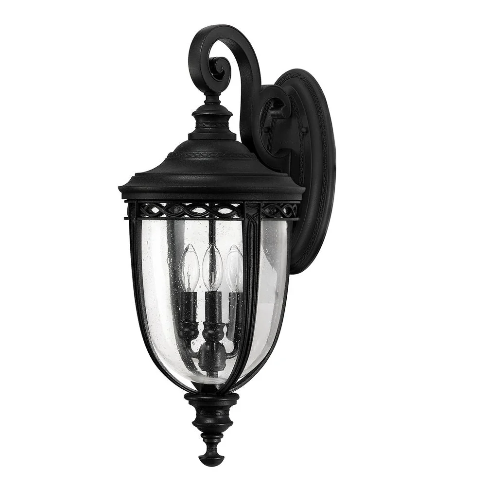 Applique murale extérieure Feiss (FE-EB2-L-BLK) en acier à bride anglaise, verre pressé E14 3L