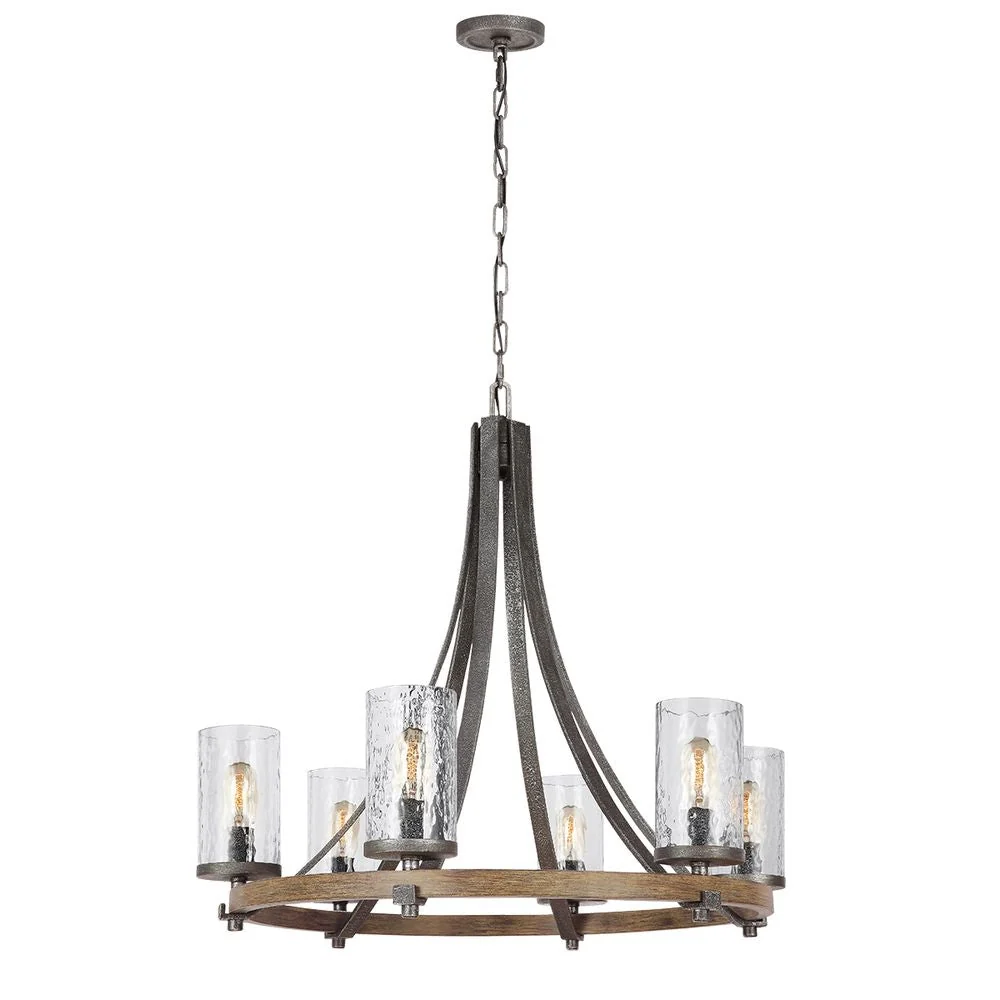 Lustre Feiss (QN-ANGELO6) Angelo acier, verre ondulé clair E27 6L