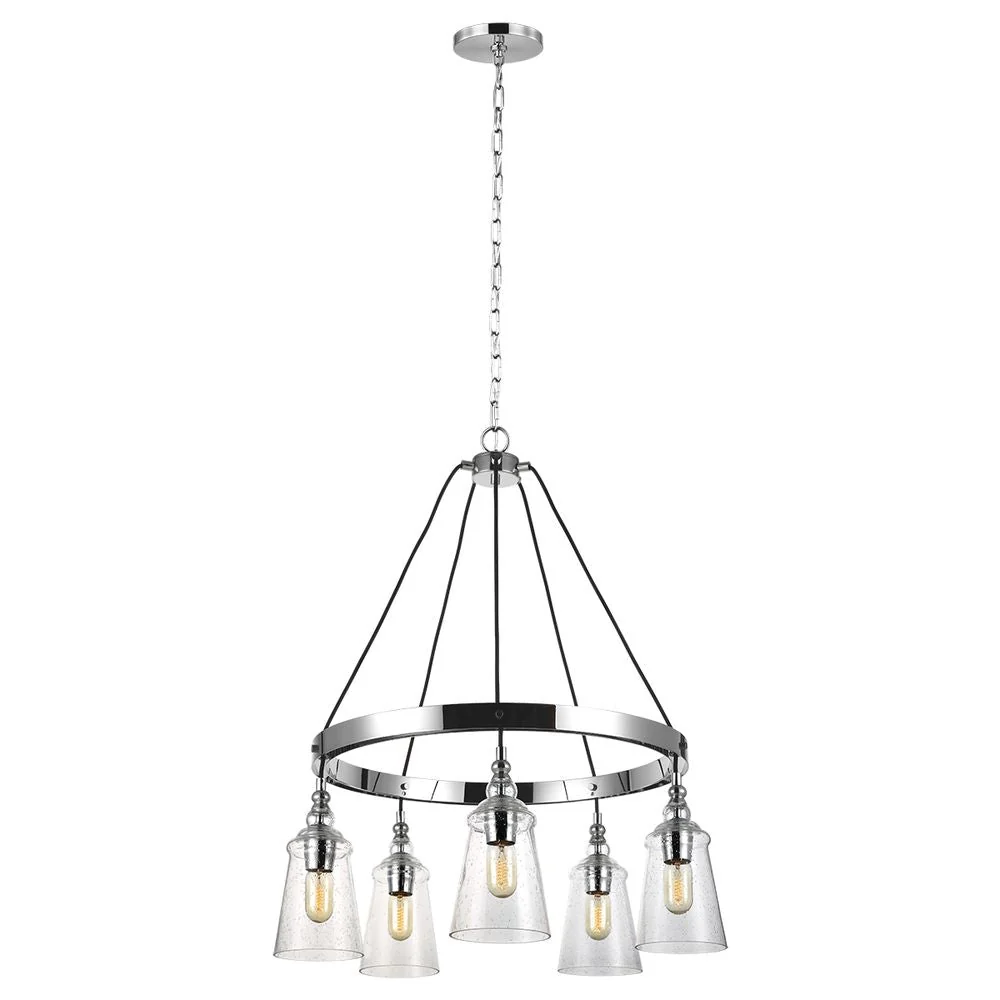 Lustre Feiss (QN-LORAS5) en acier Loras, verre clair bullé, douille E27 5L