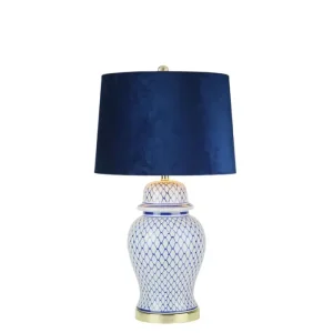 Fern Cottage Greek Pattern Table Lamp, Blue