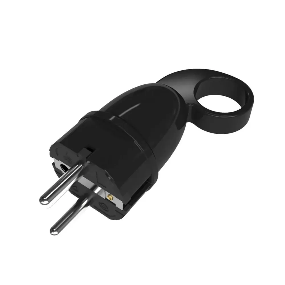 Fiche Schuko Confort avec anneau 16A 250V - Noir