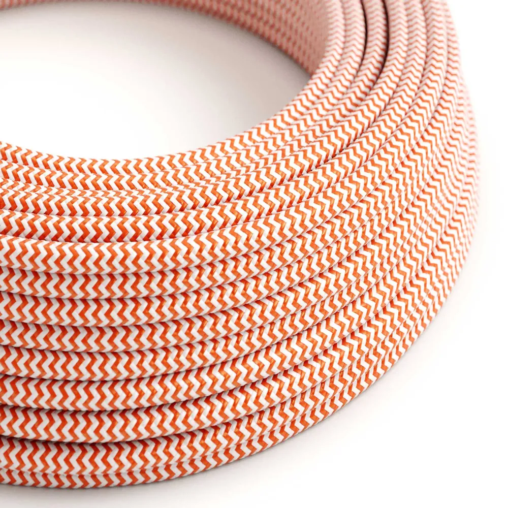 Fil électrique recouvert de tissu - Orange & Blanc Chevron RZ15 - Homologué UL