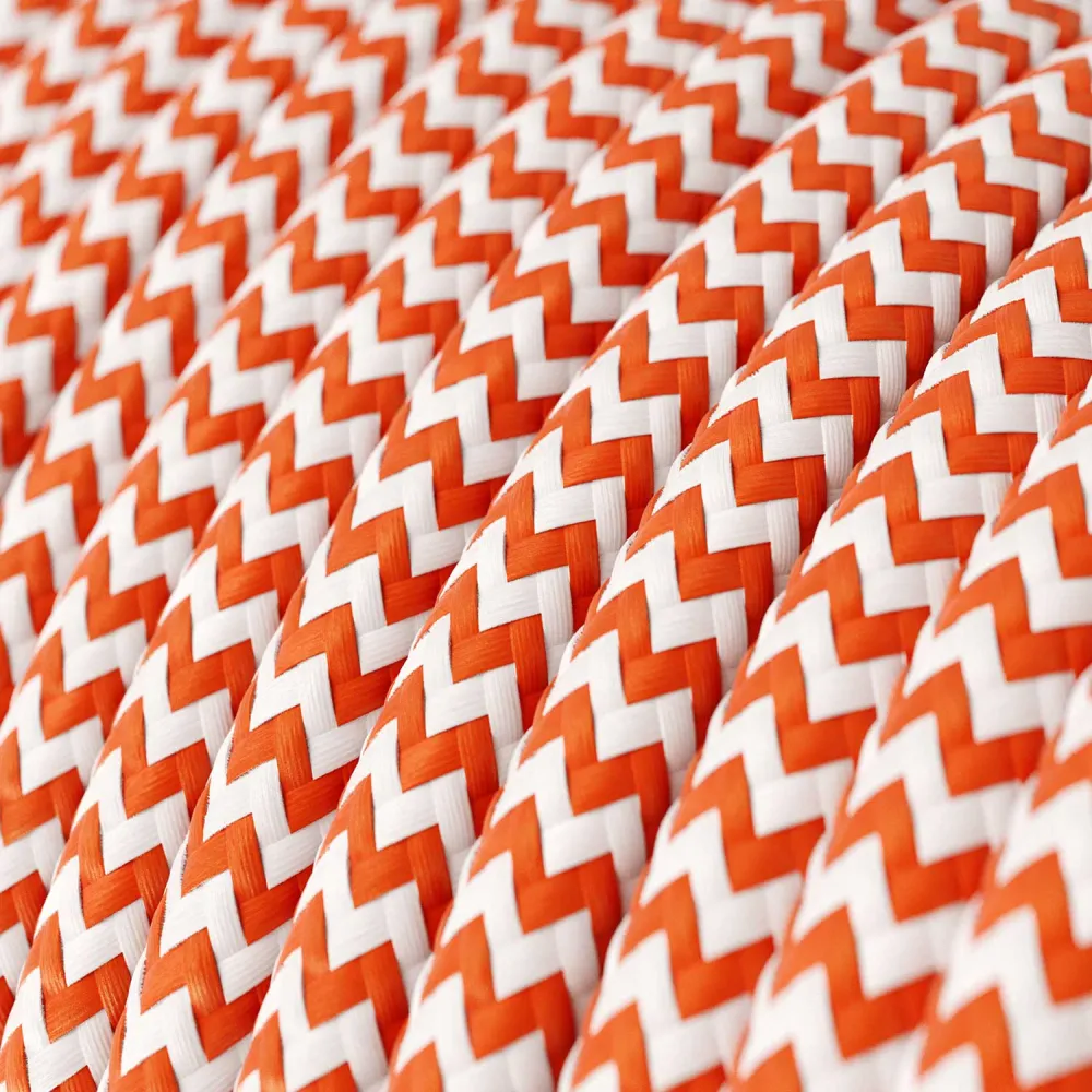 Fil électrique recouvert de tissu - Orange & Blanc Chevron RZ15 - Homologué UL