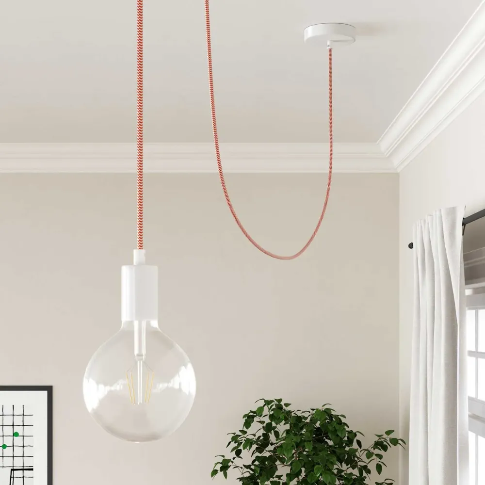 Fil électrique recouvert de tissu - Orange & Blanc Chevron RZ15 - Homologué UL