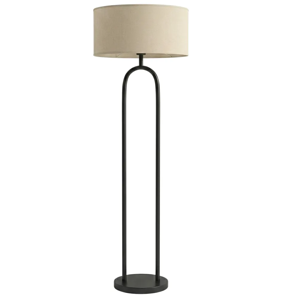 Lampadaire Design Industriel Noir & Abat-Jour Beige – Élégance Moderne Fiolla Home