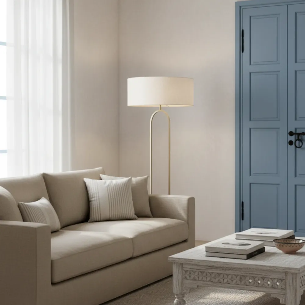Lampadaire Design Pied Grège et Abat-jour Bouclette Blanc - Tunisie Fiolla Home