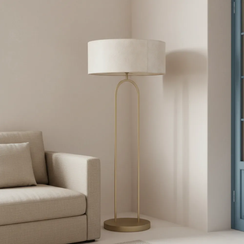 Lampadaire Design Pied Grège et Abat-jour Bouclette Blanc - Tunisie Fiolla Home