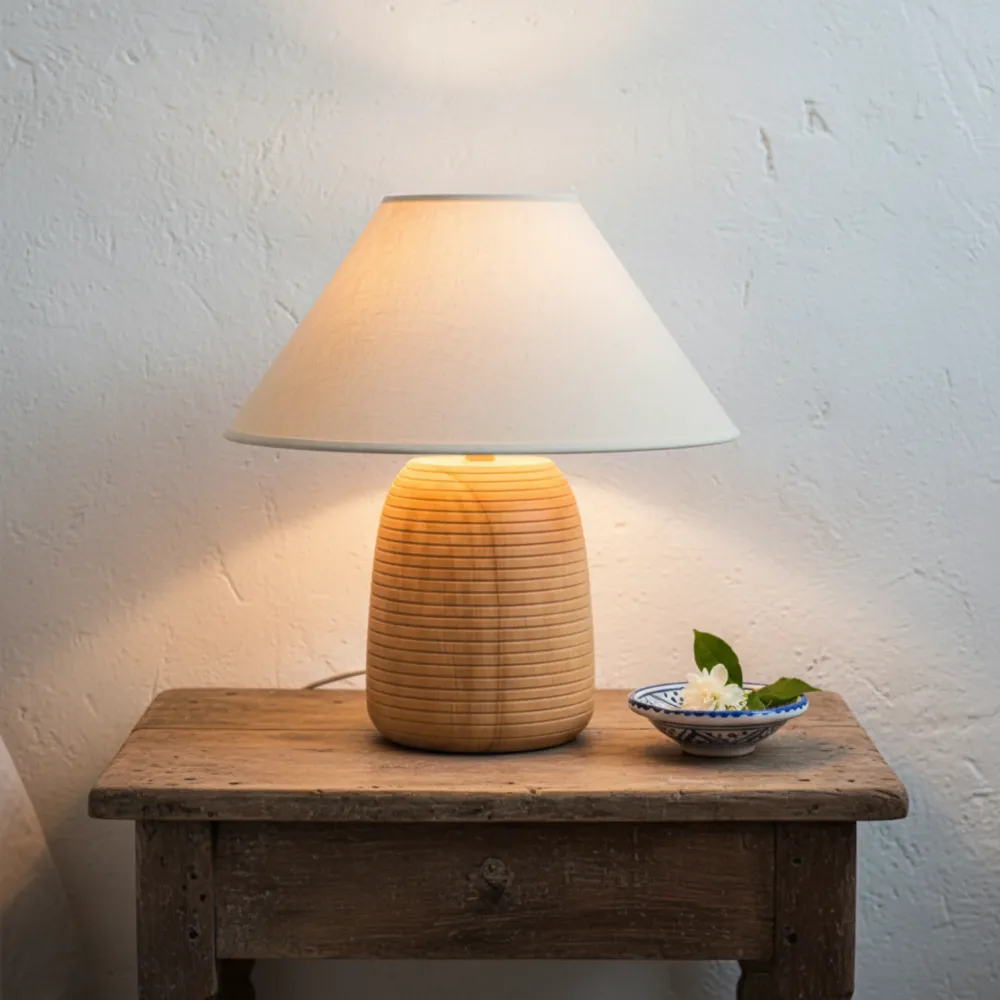 Lampe La Ruche – lampe de table bois handmade Tunisie Fiolla Home