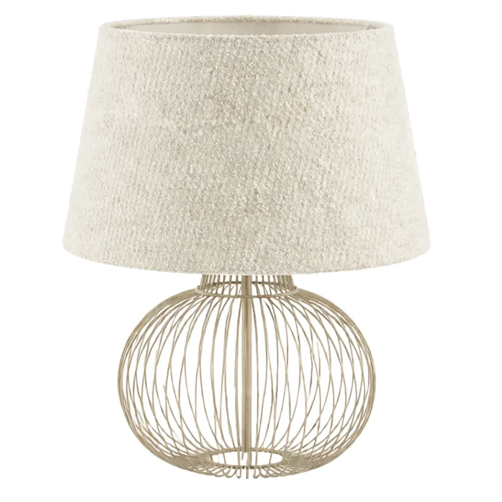 Lampe de Table Grège en Tissu Bouclette et Pied Filaire Design Fiolla Home