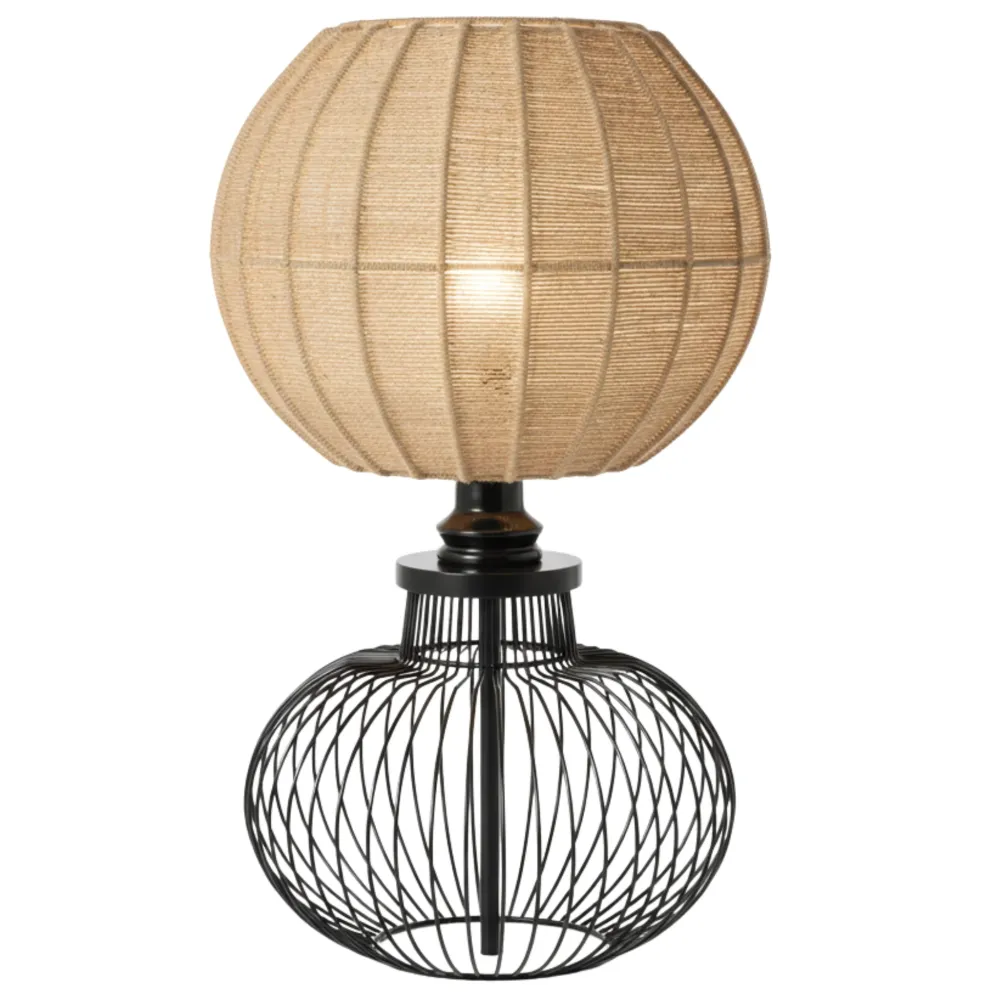 Lampe de Table Tête Jute Handmade | Base Métal Noir | Tunisie Fiolla Home