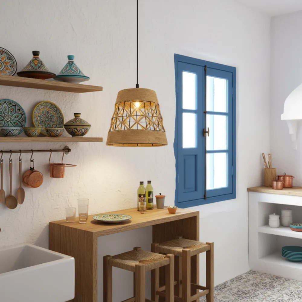 Suspension "Alya" en Jute Tressé – Luminaire Tunisie Fiolla Home
