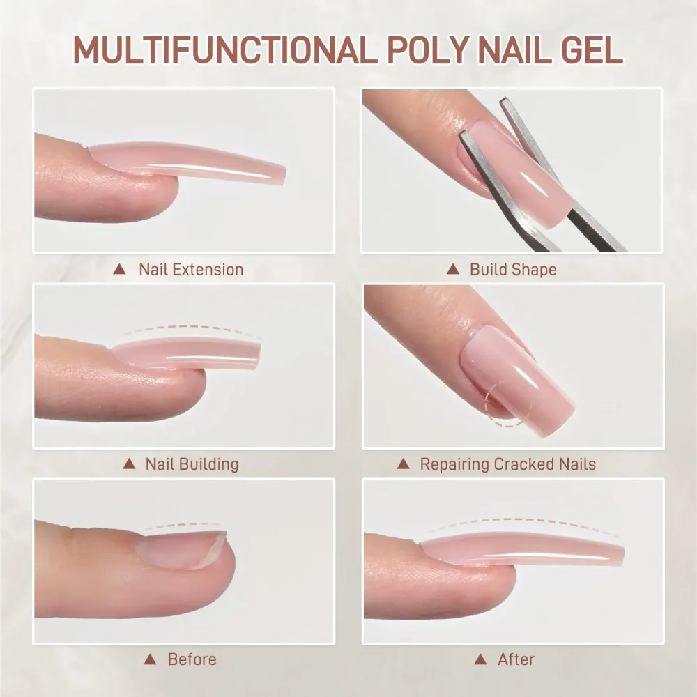GAOY Kit Poly Gel Ongles avec Lampe UV – 14 Couleurs Nude/Rose/Clair Jelly Builder – Tout-en-un